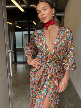 Never Fully Dressed Multicolor Abstract Wrap Dress